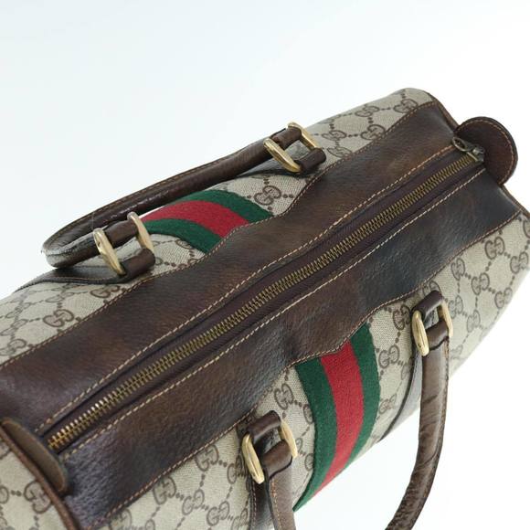 GUCCI GG Supreme Web Sherry Line Hand Bag PVC Leather Beige Red Green Auth 62953 - Picture 6 of 16